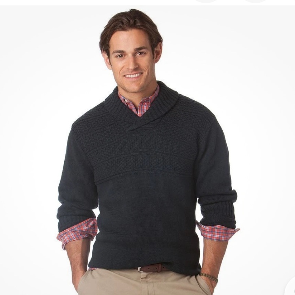 Chaps Men’s Navy Classic Fit 100% Cotton Chunky Ribbed Shawl Collar Sweater Med